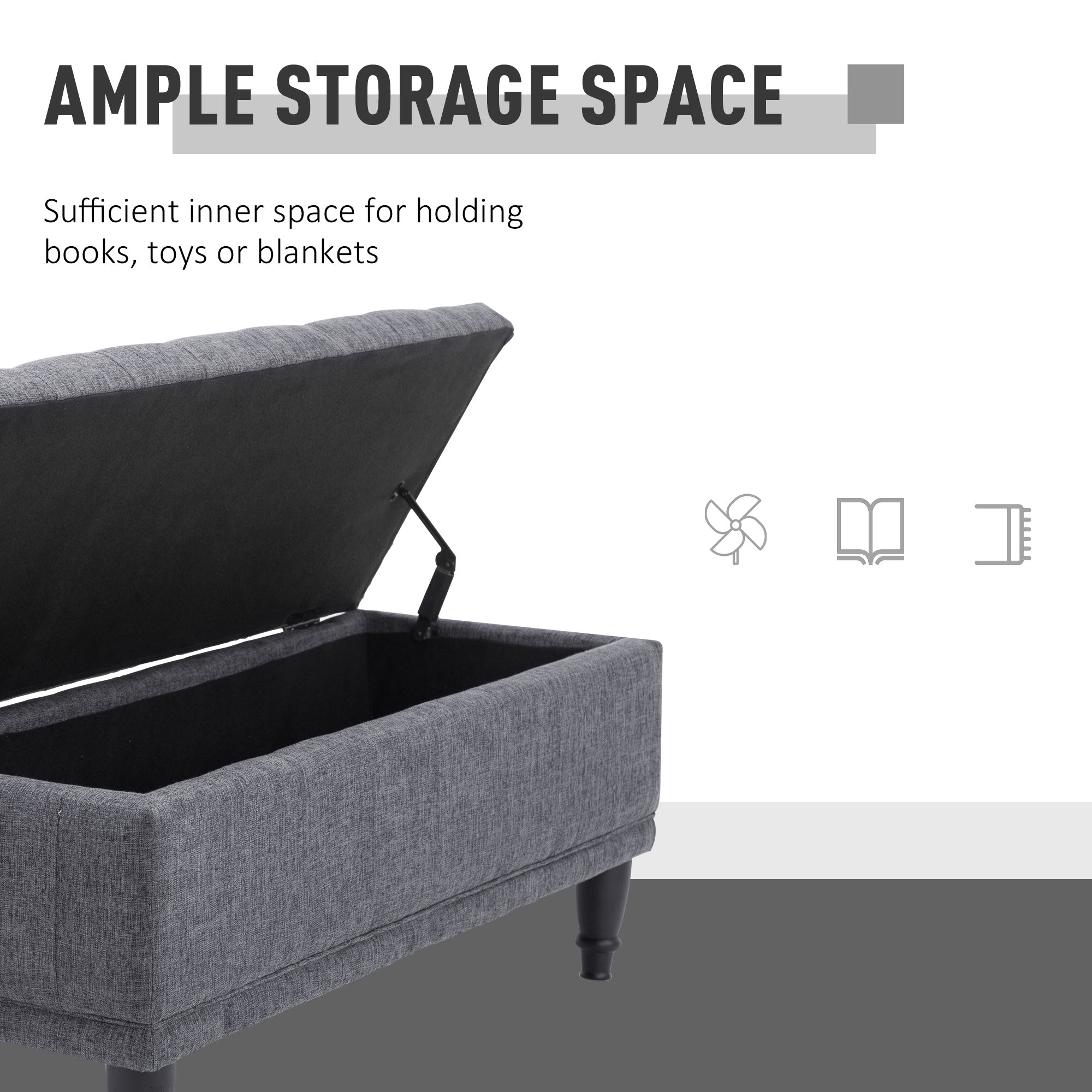 HOMCOM Storage Ottoman Bench: Tufted Linen Fabric, Soft-Close Lid for Cozy Seating, Grey 
