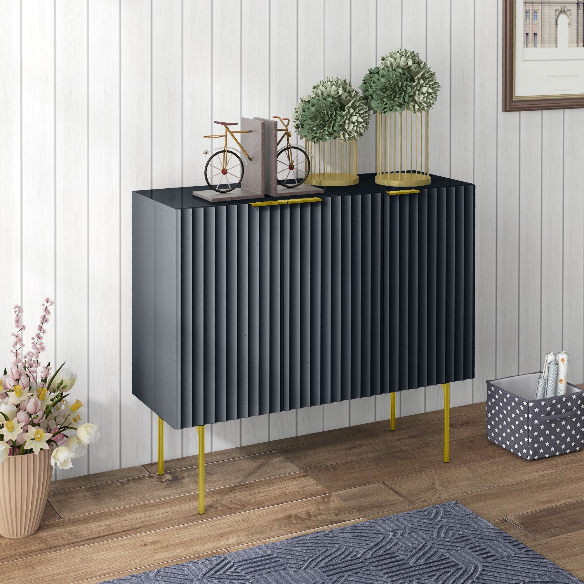 HOMCOM Modern Storage Cabinet Sideboard Buffet Cabinet with Gold Legs for Living Room Dining Room Hallway Black 