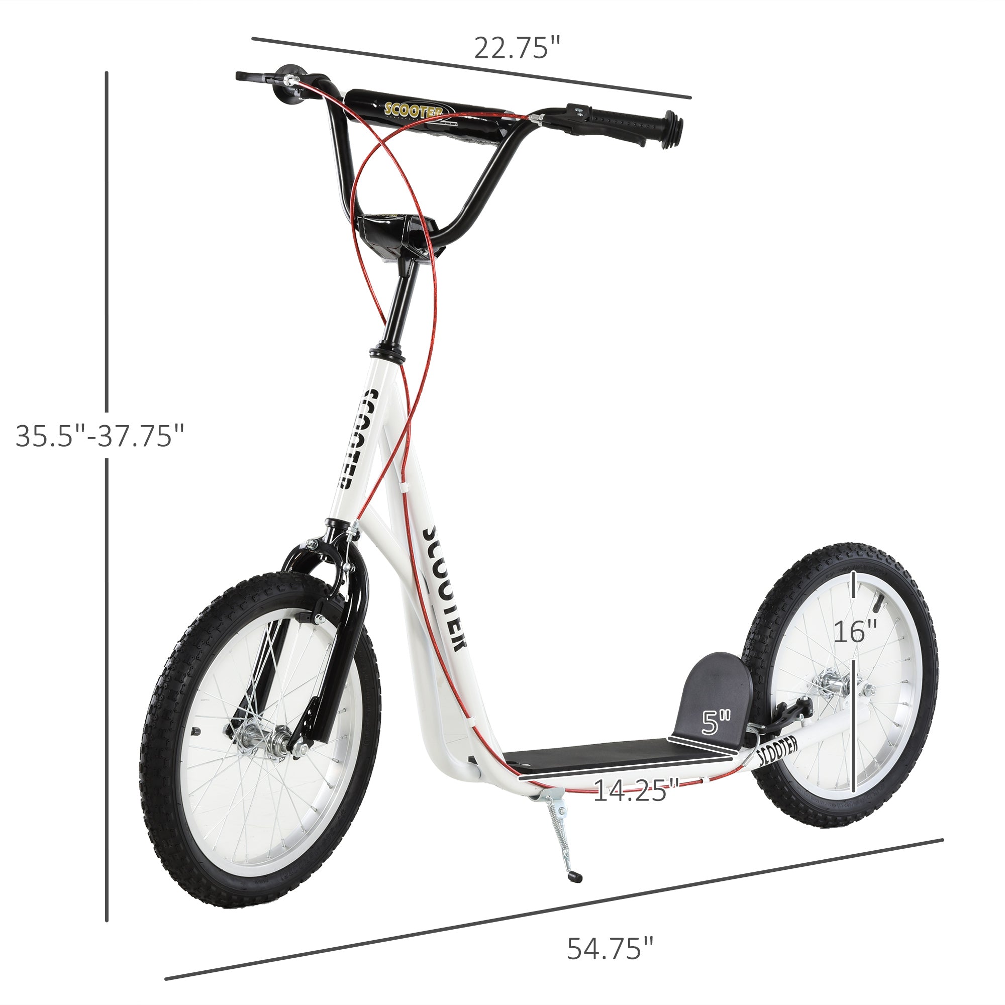 Aosom Youth Kick Scooter: Adjustable Handlebar, Dual Brakes, Inflatable Wheels for Teens 5+ - White 