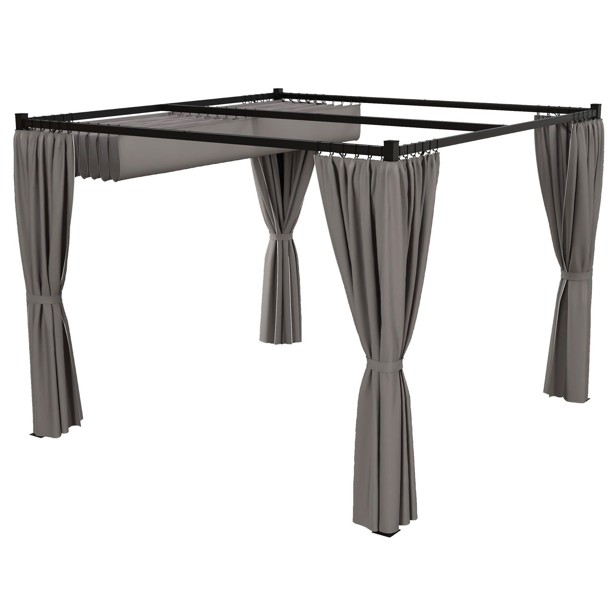 Outsunny 10' x 10' Retractable Pergola, Garden Gazebo Shelter with Curtains, for Grill, Patio, Deck, Light Grey 