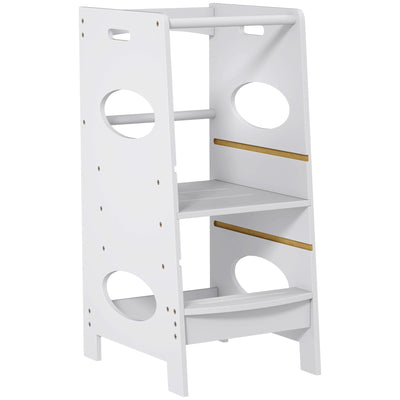 HOMCOM Adjustable Toddler Kitchen Step Stool with Safety Rail in Grey - Perfect for Little Helpers 