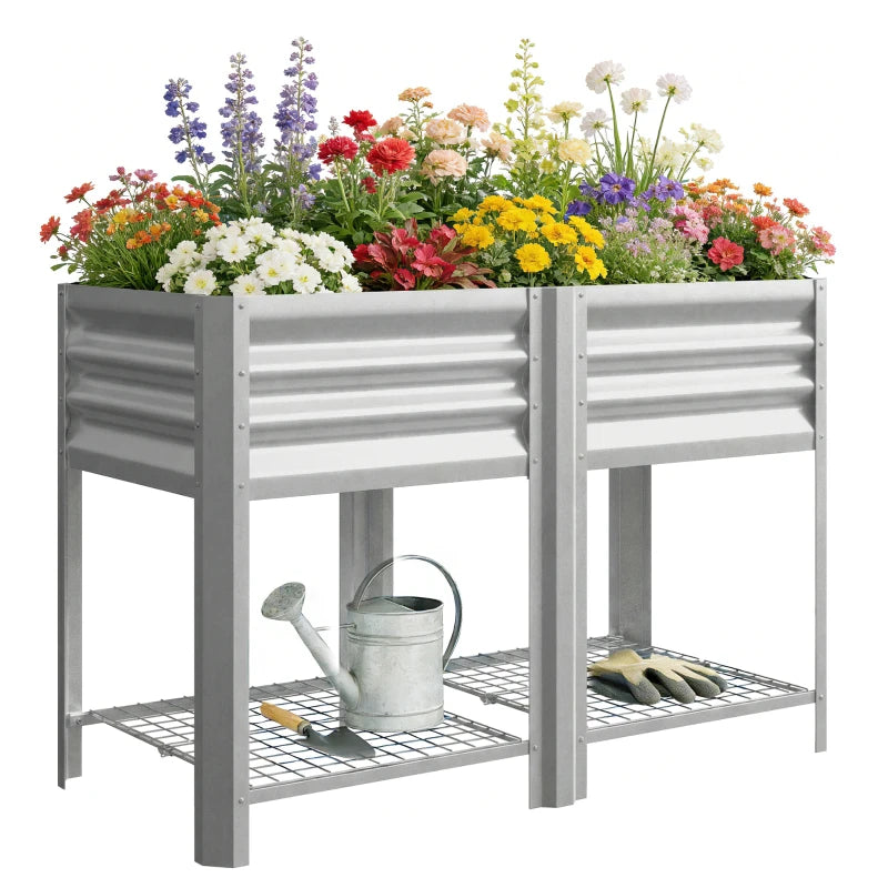 Raised Garden Bed with Legs Storage Shelf Elevated Planter Box 31.5" for Flowers Vegetables Silver