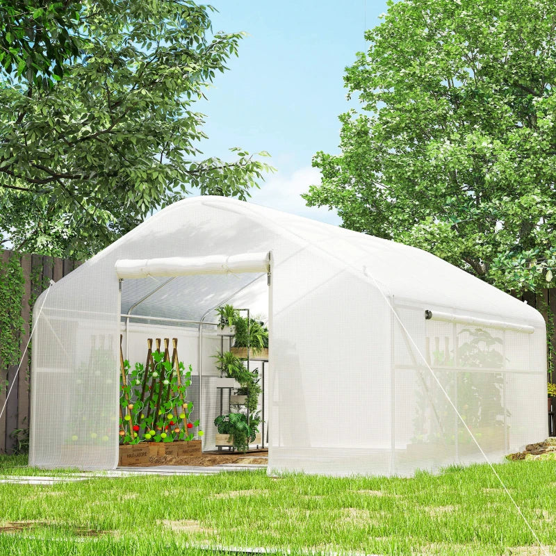 Walk-in Tunnel Greenhouse with UV/Wind Resistant, Galvanized Steel Frame and Windows, Garden Planting Warm House, 13' x 10' x 6.5' , White