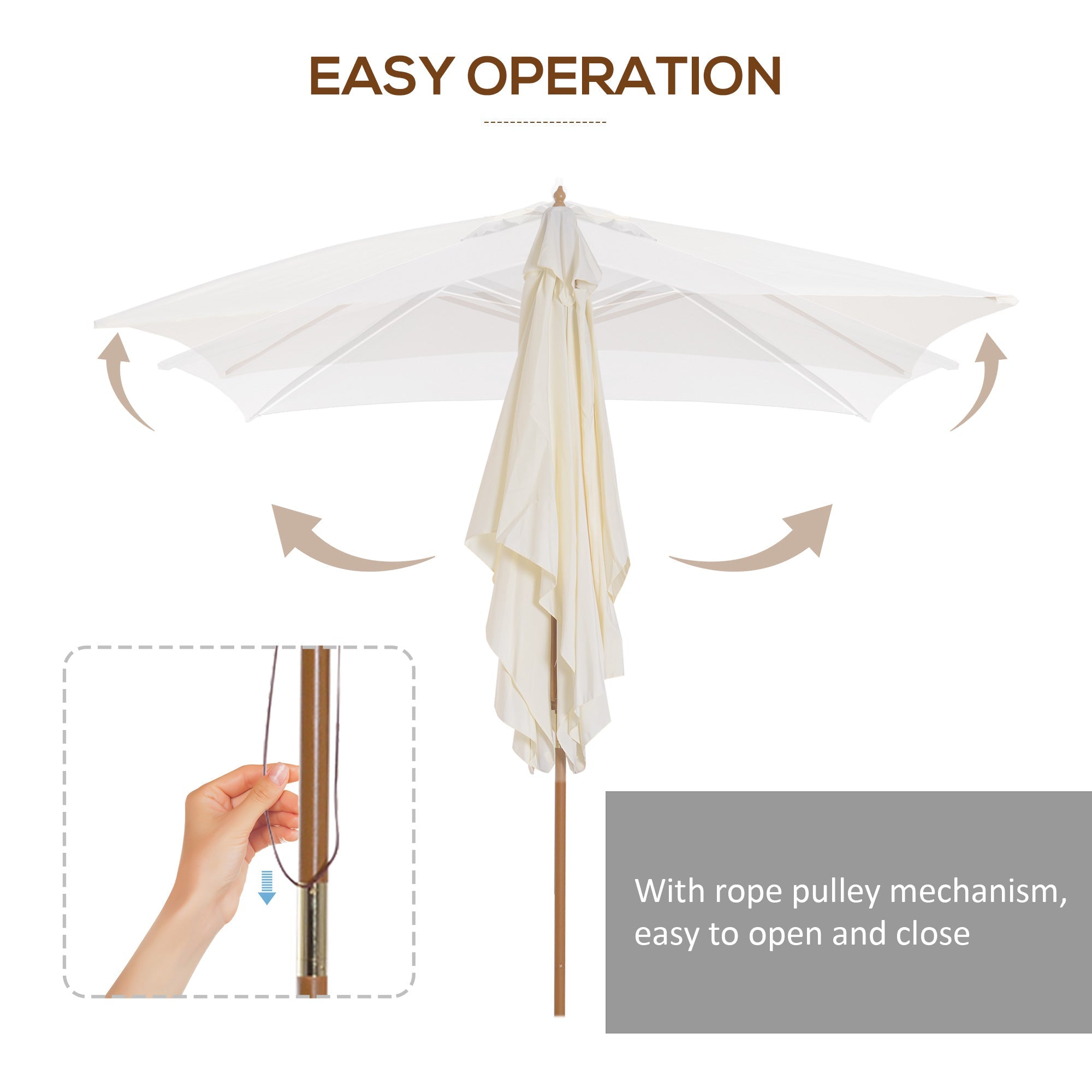 Outsunny 7x10ft Wooden Rectangle Patio Umbrella: Beige Market Garden Parasol Outdoor Sunshade Canopy 