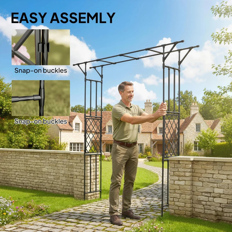 Garden Arch, PE-Coated Steel Outdoor Trellis Arbor for Climbing Plants, Wedding Arch, 70.9" x 15.7" x 84.6", Black