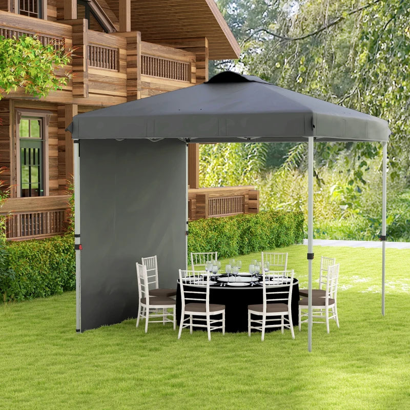 8 x 8 ft Pop Up Canopy with 1 Sidewall, Carry Bag and 4 Sand Bags, Height Adjustable Instant Sun Shelter, Dark Grey