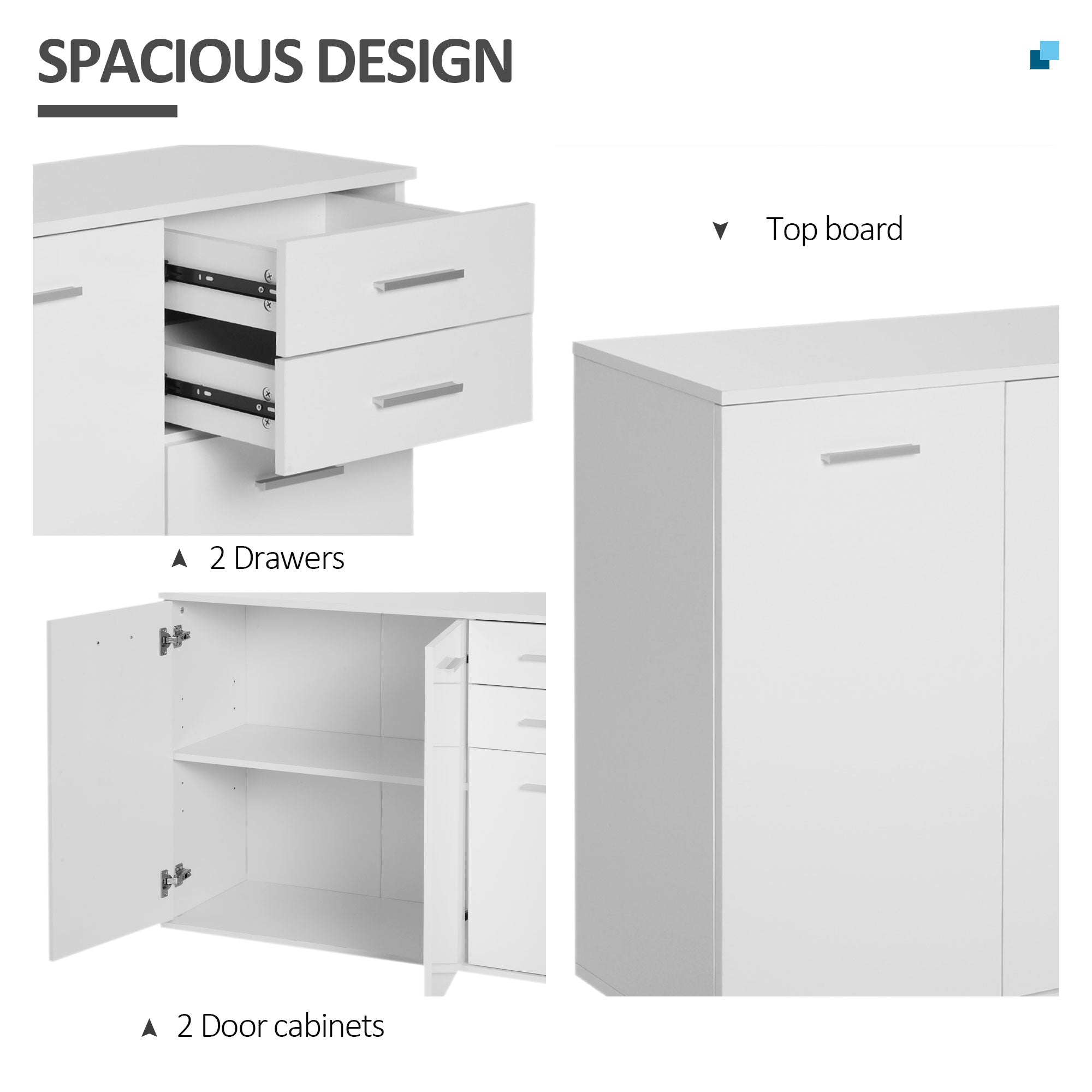 HOMCOM Free Standing Storage Cabinet Console Sideboard Table Entryway Kitchen Organizer Living Room Storage Unit with Drawers White 