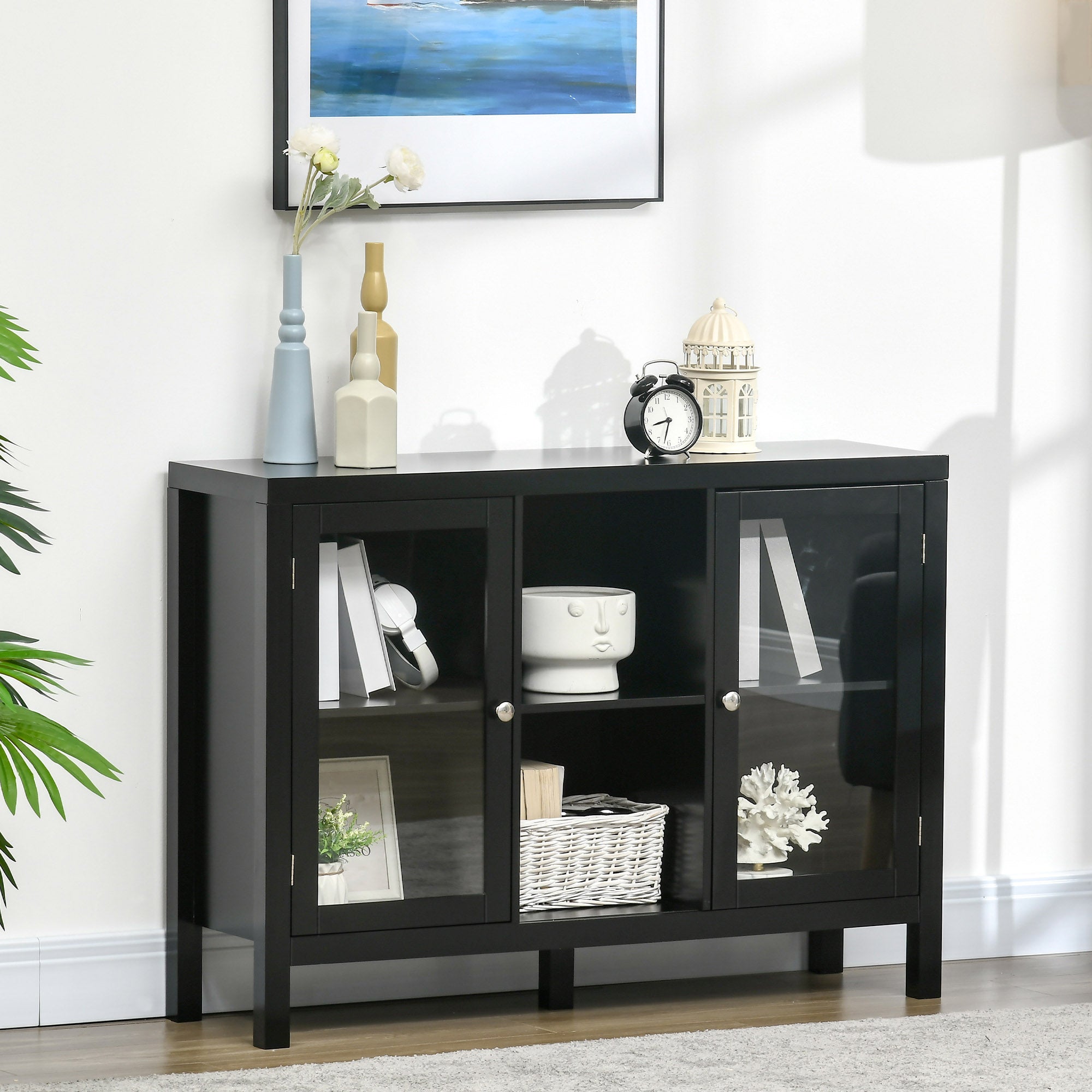 HOMCOM Modern Wine Enthusiast: Kitchen Sideboard Buffet Cabinet with Wine Rack, Tempered Glass Door, and Adjustable Shelves 
