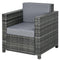 Outsunny Outdoor Rattan Sofa, Patio Wicker Armchair with Cushions for Garden, Balcony, Porch, Grey