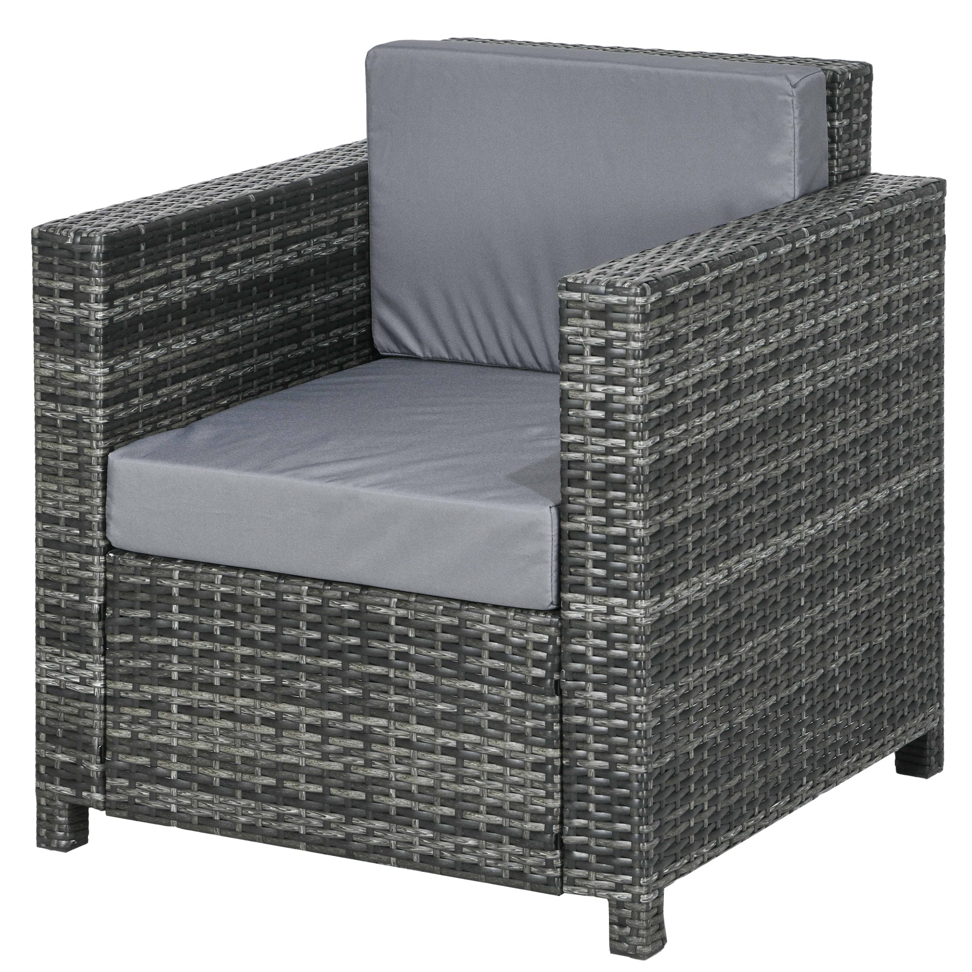 Outsunny Outdoor Rattan Sofa, Patio Wicker Armchair with Cushions for Garden, Balcony, Porch, Grey 