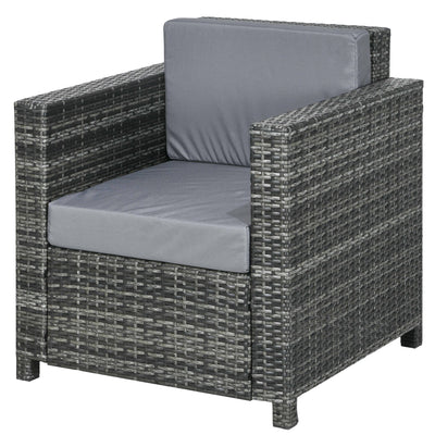 Outsunny Outdoor Rattan Sofa, Patio Wicker Armchair with Cushions for Garden, Balcony, Porch, Grey 
