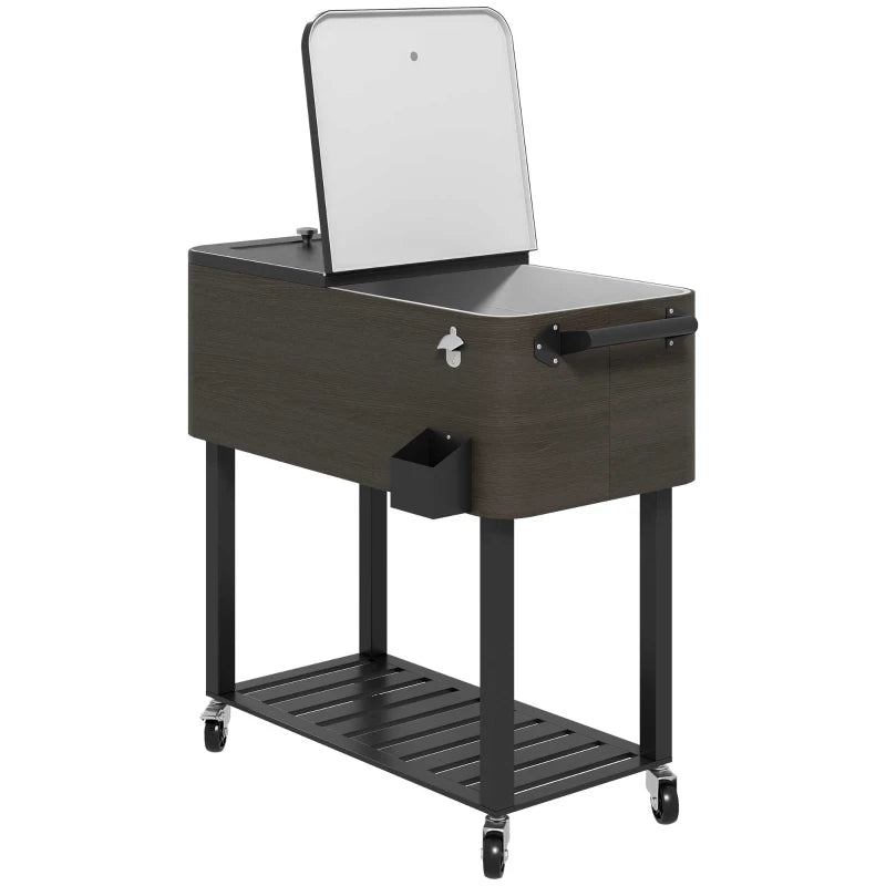 Outdoor Beverage Cooler Bar Cart, 67-Qt Patio Cooler Cart Rolling Ice Chest with Shelf, Bottle Opener and Wheels, Grey