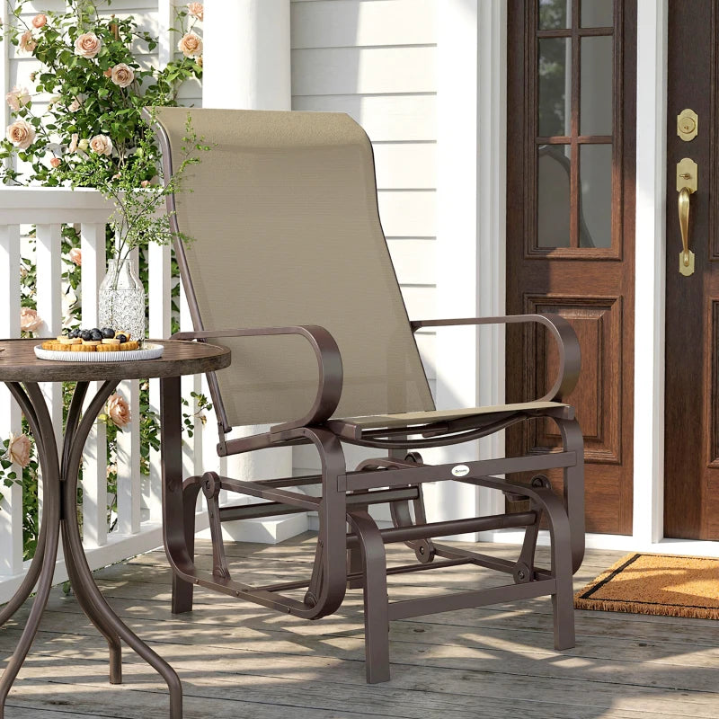 Patio Glider, Outdoor Glider Chair with Breathable Mesh Fabric for Patio, Yard, Porch, Brown