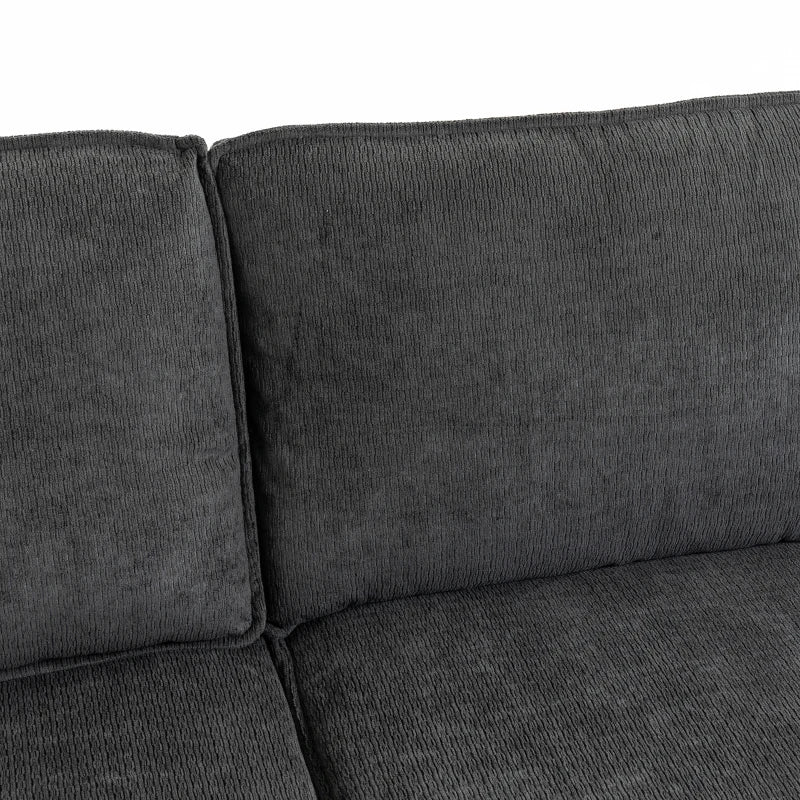 4-Seat Sectional Sofa Bed with Double Pull-Out Sleeper – Dark Grey Chenille