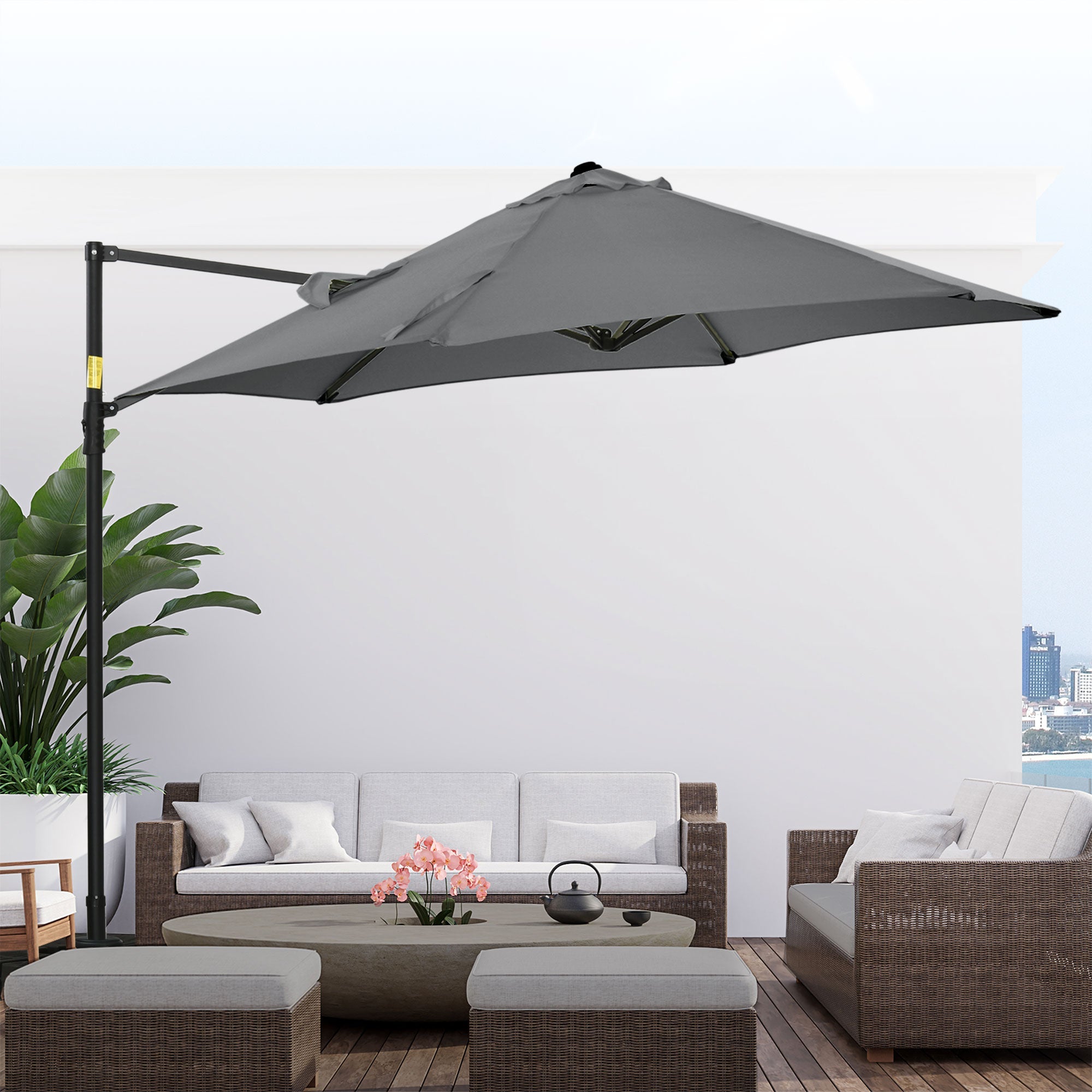 Outsunny 8.5FT Cantilever Roma Parasol Outdoor with 360° Rotation Cross Base Offset Patio Umbrella Garden Dark Grey 