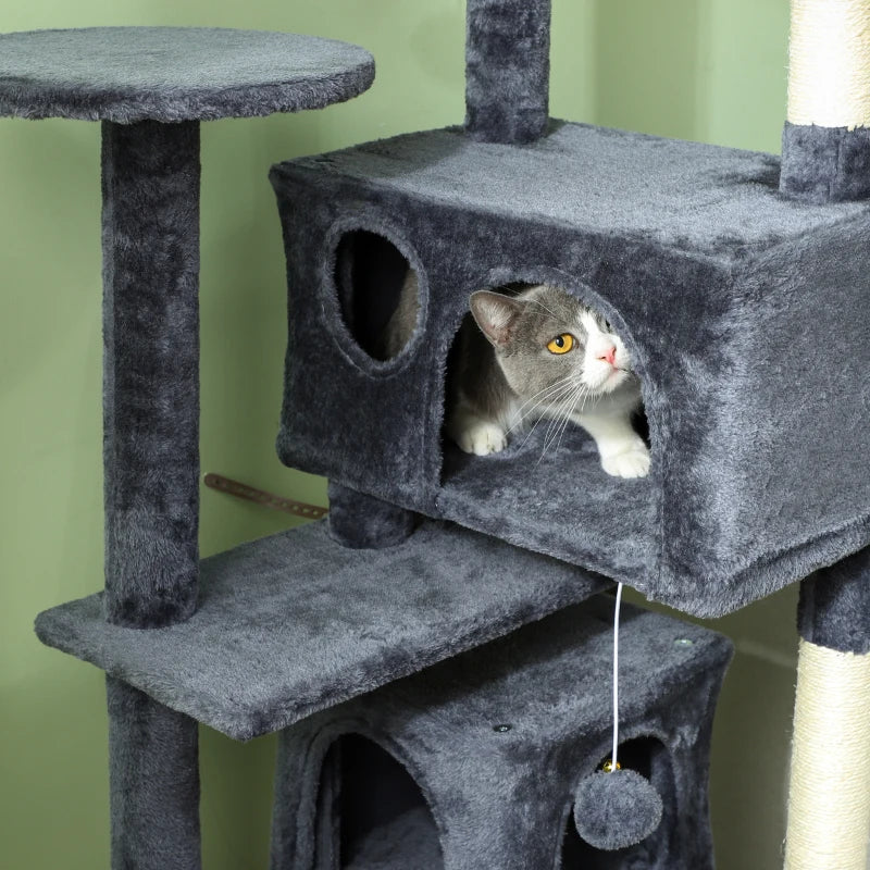 54" Cat Tree, Multi-Level Cat Tower with Scratching Posts, Cat Condos, Bed, Platforms, Ramp, Toy Ball, Dark Grey
