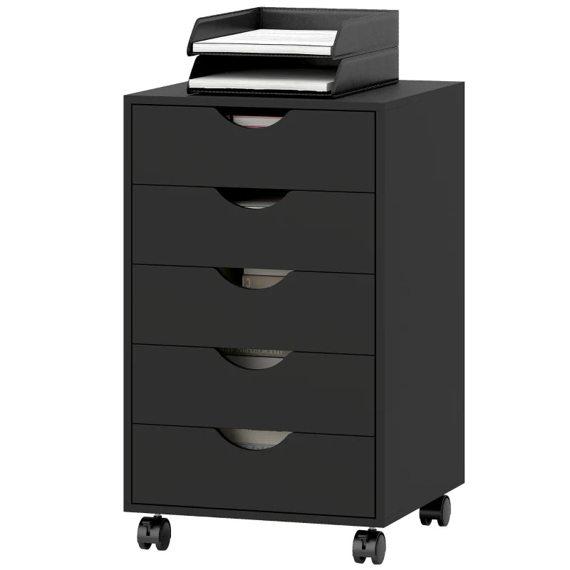 File Cabinet with 5 Drawer Wheels, 15.7" x 15.7" x 26.4", Black