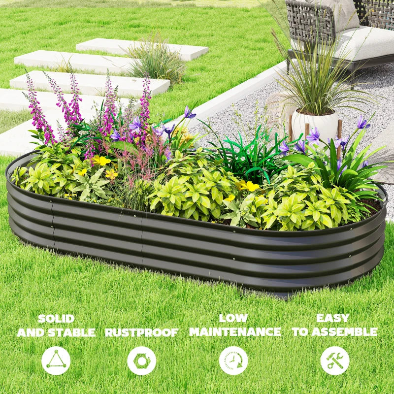 6' x 3' x 1' Large Outdoor Planter Box, Galvanized Raised Garden Bed with Metal Plant Stake, Black