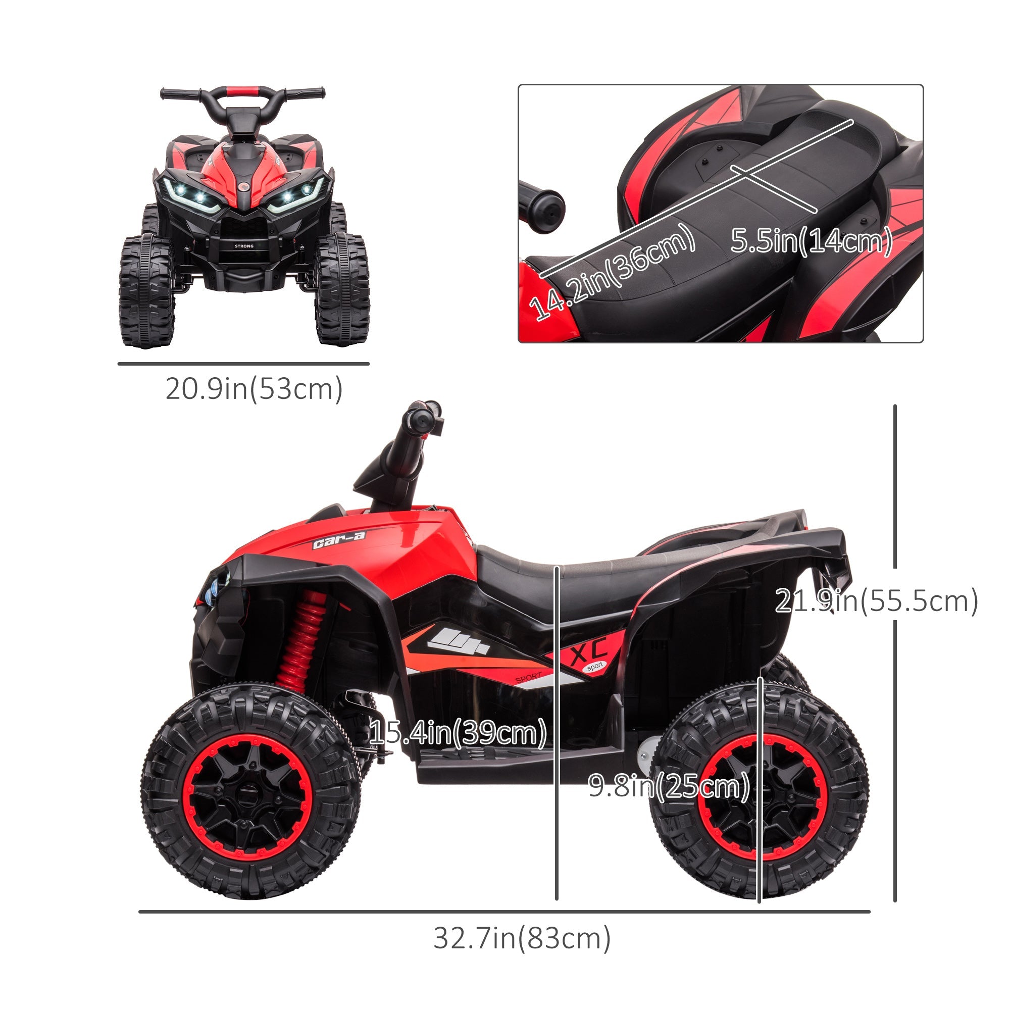 Aosom Kids 4 Wheeler Quad Bike ATV Music MP3 Headlights Speed Control Electric Rechargeable Battery Powered Ride On Toy 3-5 Years Red 