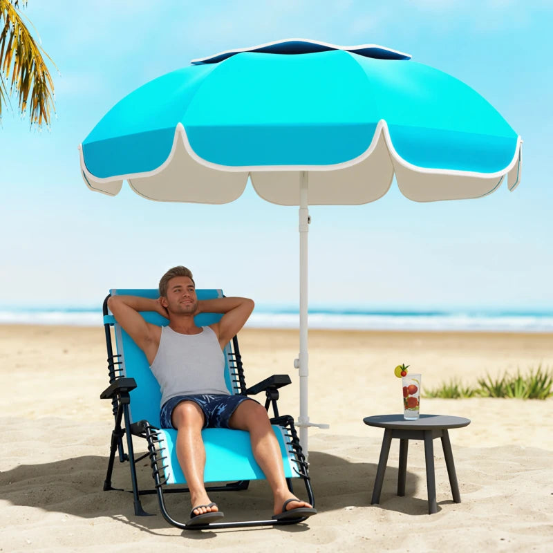6 ft Beach Umbrella Portable with Sand Anchor, Carry Bag, Adjustable Height & Tilt, UPF50+ UV Protection, Blue