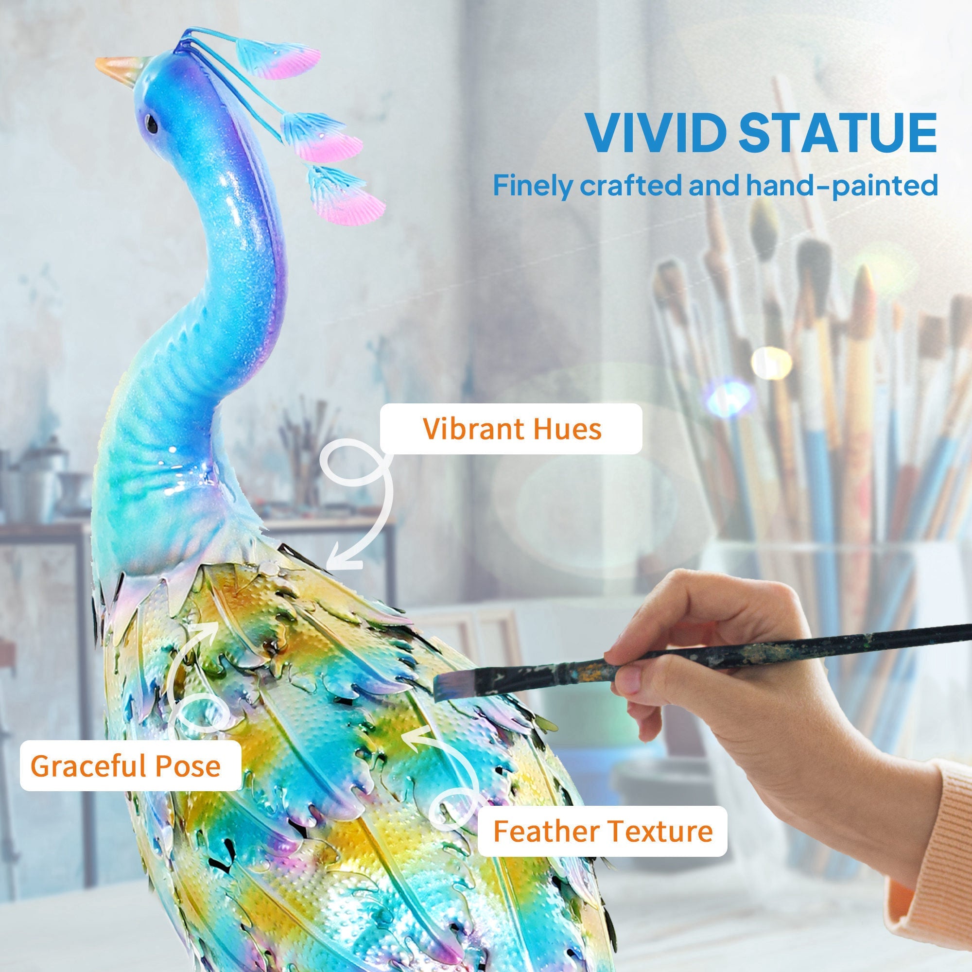 Outsunny Peacock Garden Statue, 32.7" Standing Lawn Ornament, Steel Garden Decor Bird Statue with Stakes for Lawn Patio Backyard Decoration, Mixed Colour 