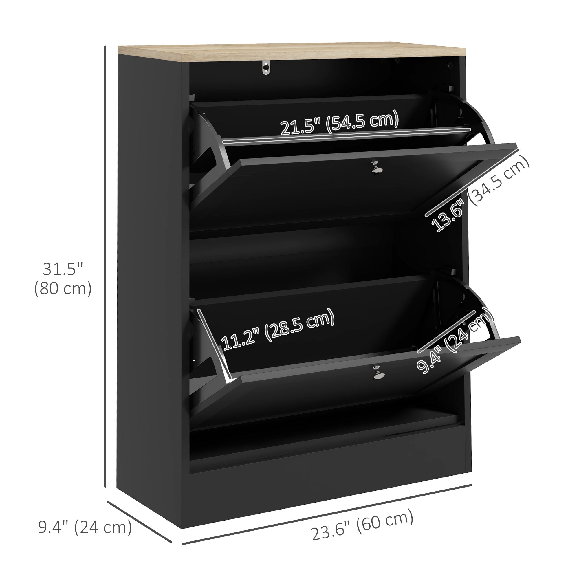 HOMCOM Slim Shoe Storage Cabinet, Modern Shoe Cabinet with 2 Flip Drawers and Adjustable Shelves for 12 Pairs, Black 