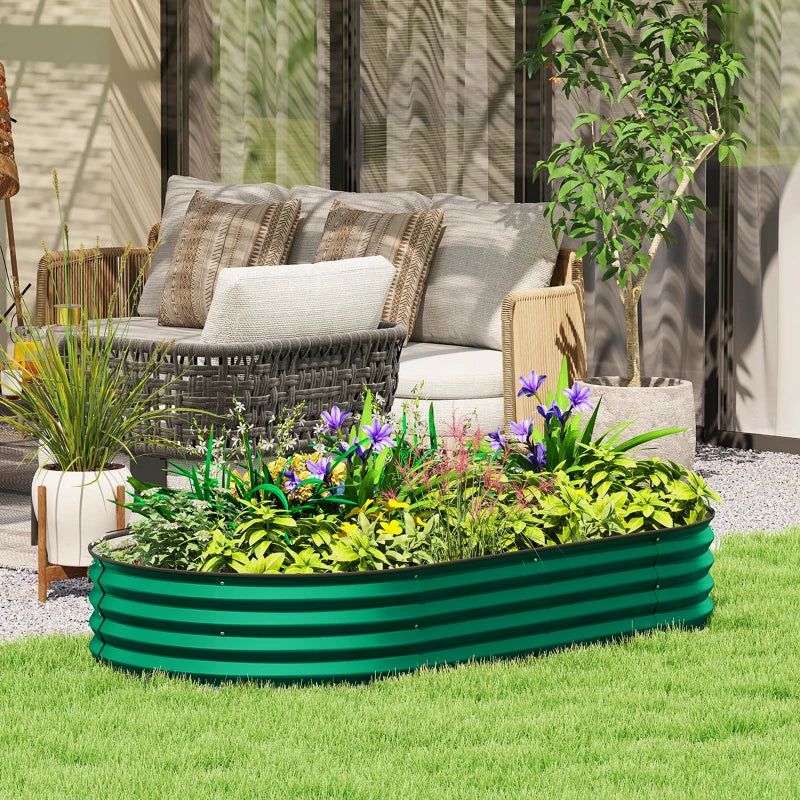 6' x 3' x 1' Large Outdoor Planter Box, Galvanized Raised Garden Bed with Metal Plant Stake, Green