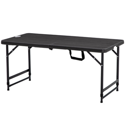 Outsunny Foldable Patio Dining Table for 4, Height Adjustable Outdoor Table for Garden Lawn Backyard, Dark Grey 