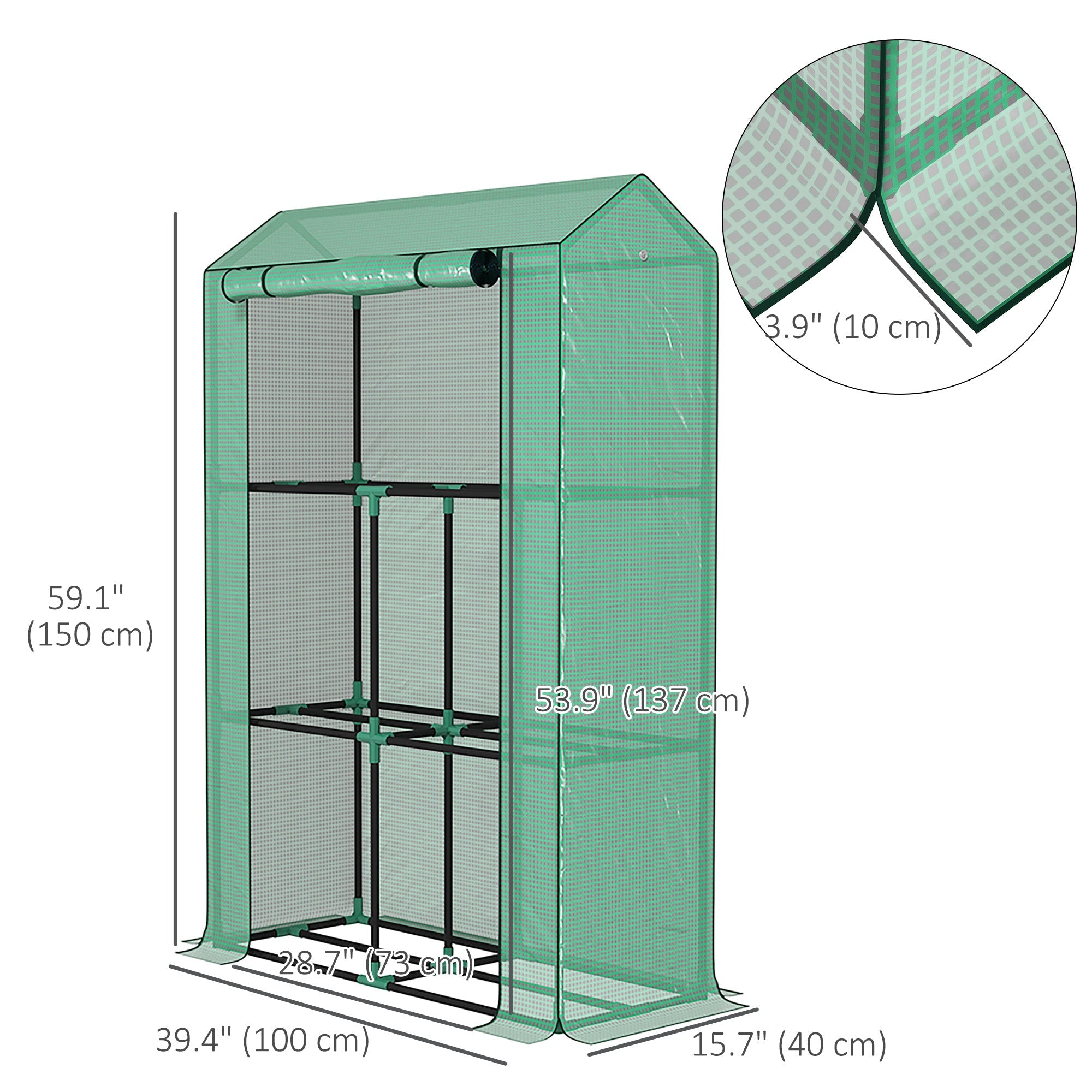 Outsunny Mini Greenhouse with 3 Tier Shelves, 3 Roll-Up Doors for Indoor Outdoor, Green 