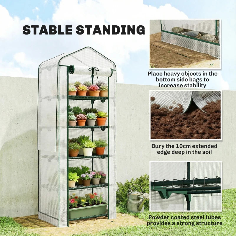 Mini Greenhouse with Screen Roof, Portable Small Greenhouse with Roll-Up Zipper Door, 27.6" x 19.7" x 75.6", White