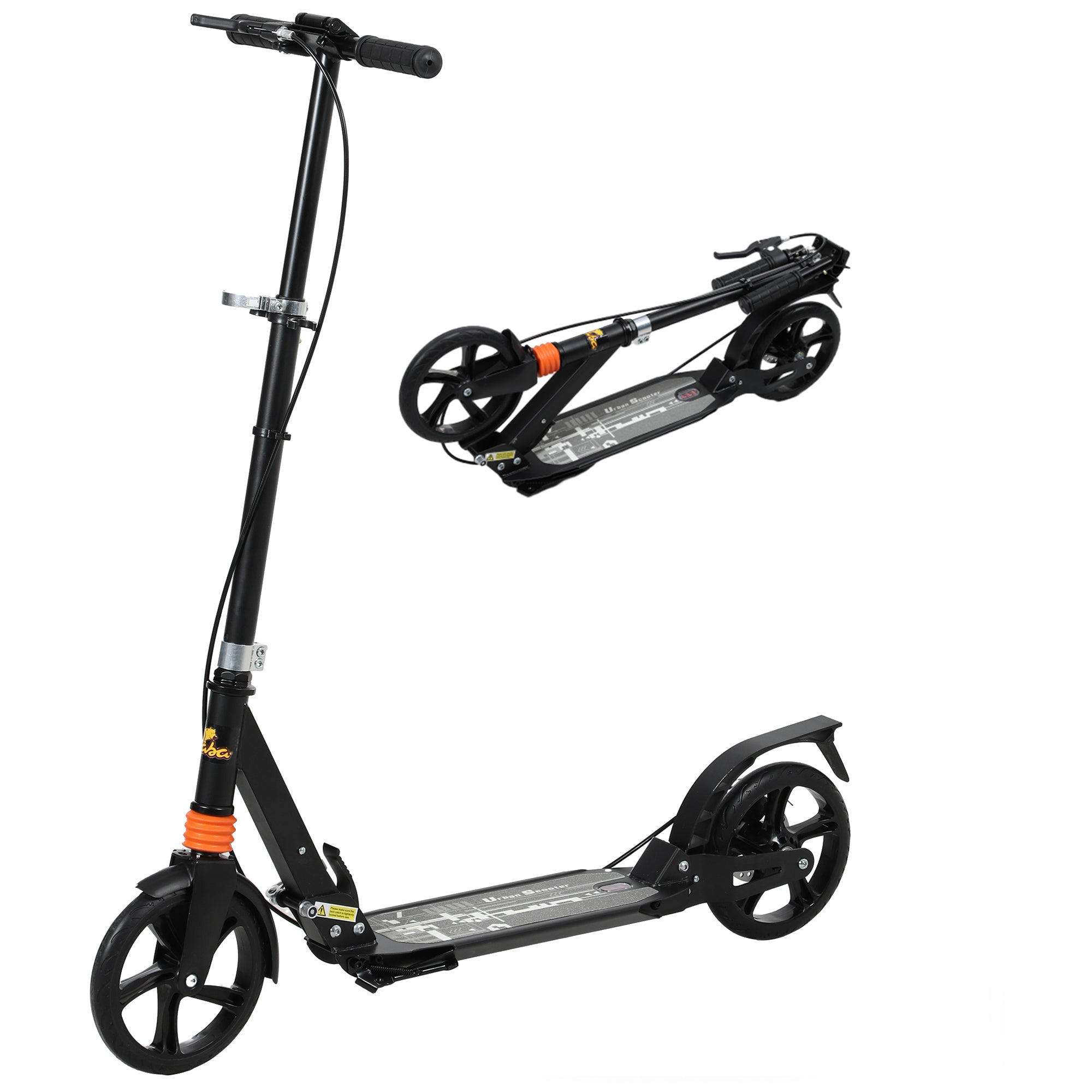 Qaba Foldable Kids Scooter with 4 Adjustable Height, Double Brake, Shock Absorption for Ages 6-12, Black 