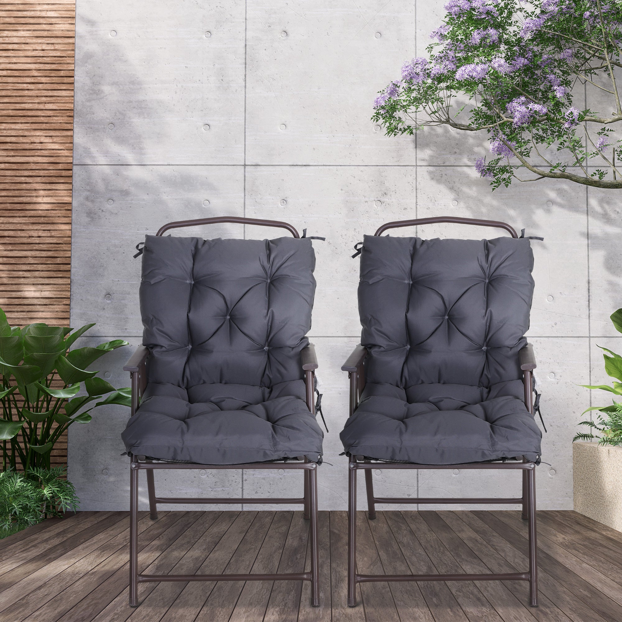 Outsunny Set of 2 Comfortable Garden Chair Cushions with Backrest for Sunbeds Rocking Chairs Loungers 