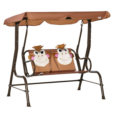 Outsunny 2-Seat Kid Swing with Adjustable Canopy Coffee Outdoor Patio Lounge Chair for Garden Porch 