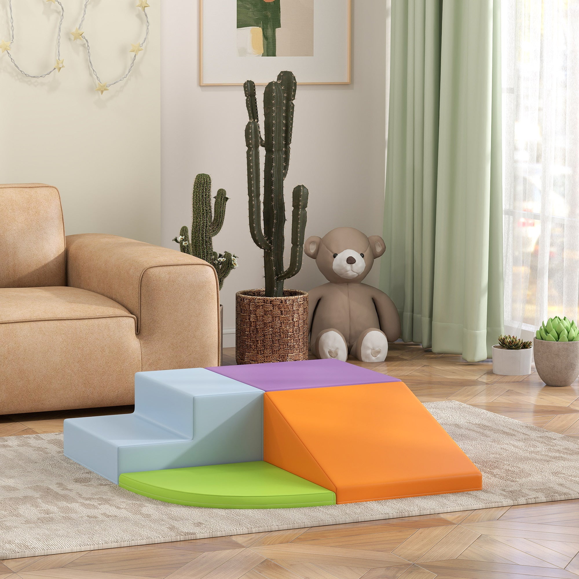 Qaba 4 Pieces Soft Play Foam Play Set for Climbing, Crawling, Multicolour 