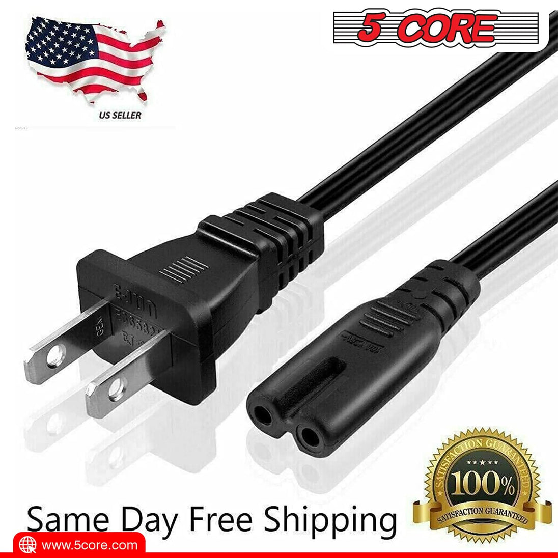 5Core AC Power Cord 12Ft 2 Prong US Male to Female Extension Adapter 16AWG/2C 125V 13A