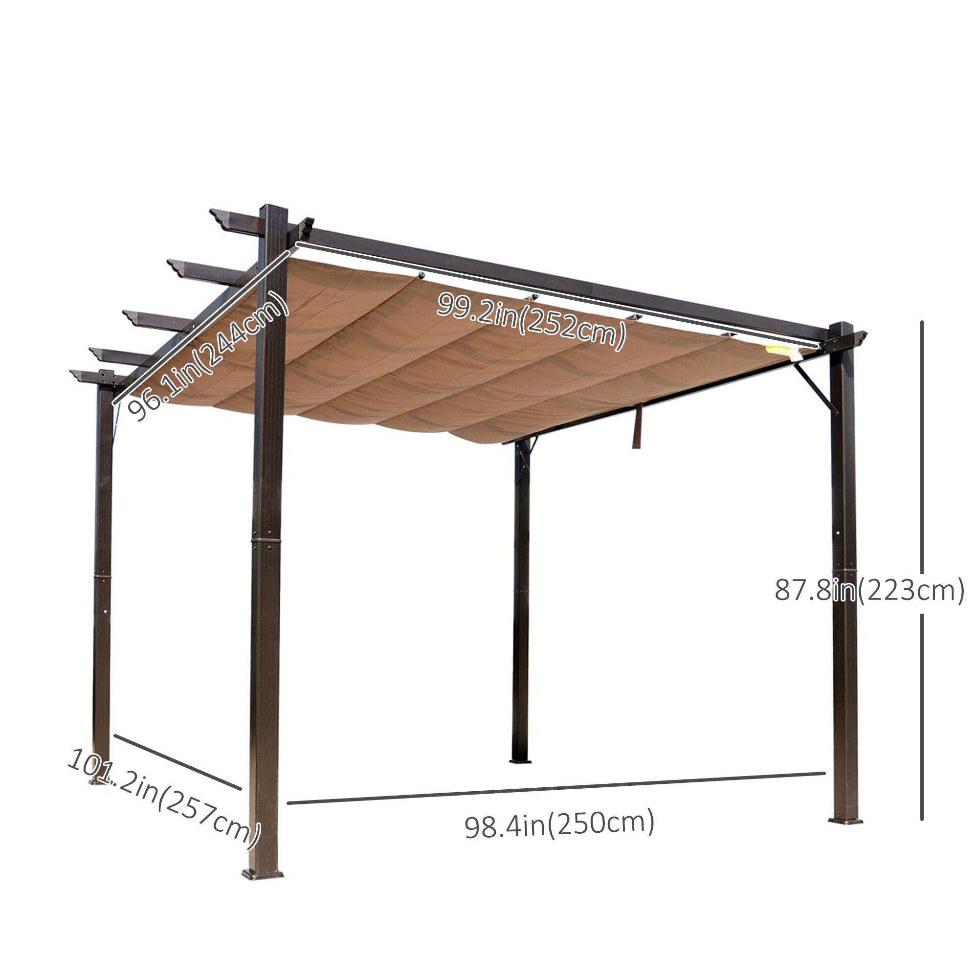 Outsunny 10'x10' Aluminium Pergola Gazebo Outdoor Canopy Sunshade Square Garden Shelter Trellis Coffee 