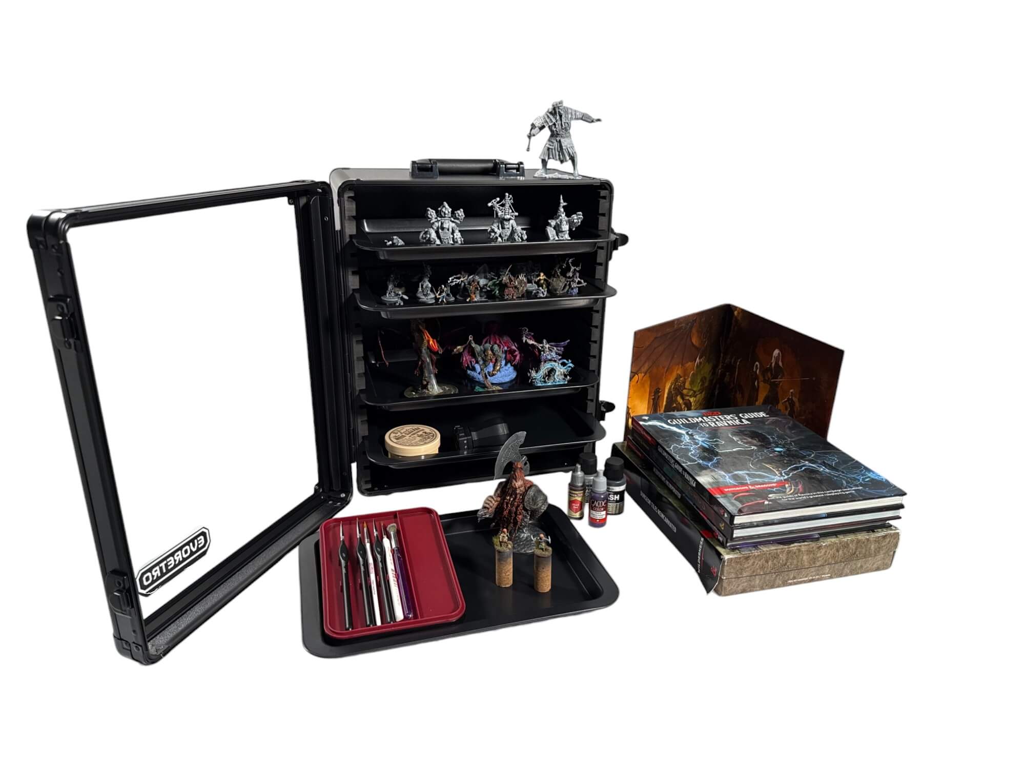 Aluminum Miniatures Display Case with 5 Magnetic Trays 