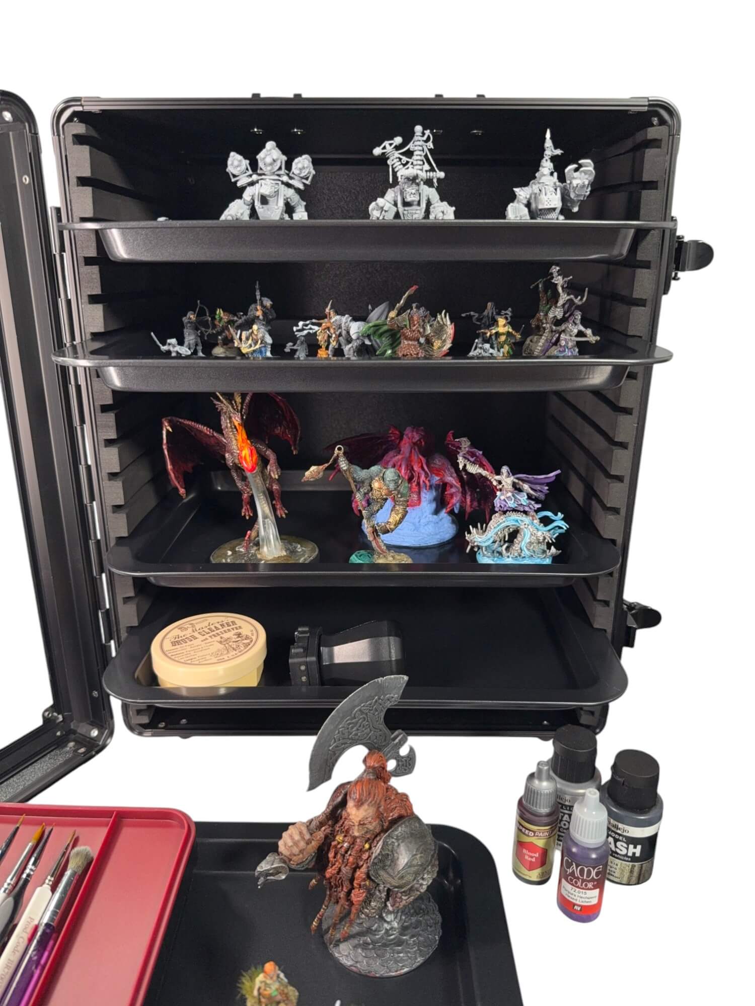 Aluminum Miniatures Display Case with 5 Magnetic Trays 