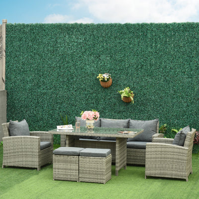 Outsunny 6 Pcs Patio Furniture Set, Rattan Outdoor Furniture Set with 3 Seater Sofa, Armchairs, Footstools and Table, Light Grey 