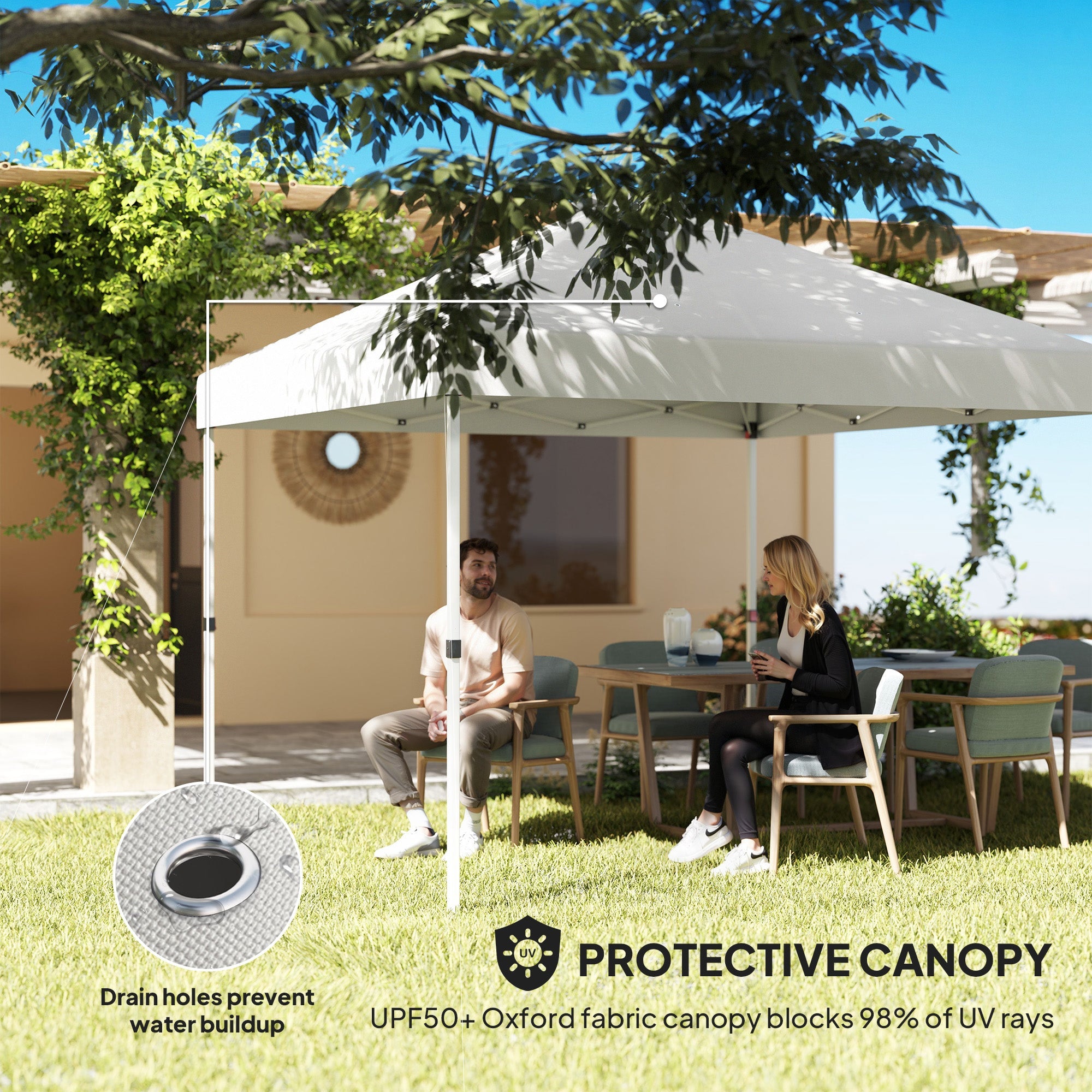 Outsunny 10' x 10' Pop Up Canopy Tent with 2 Half Sidewalls, UV50+ Height Adjustable Instant Sun Shelter, White 