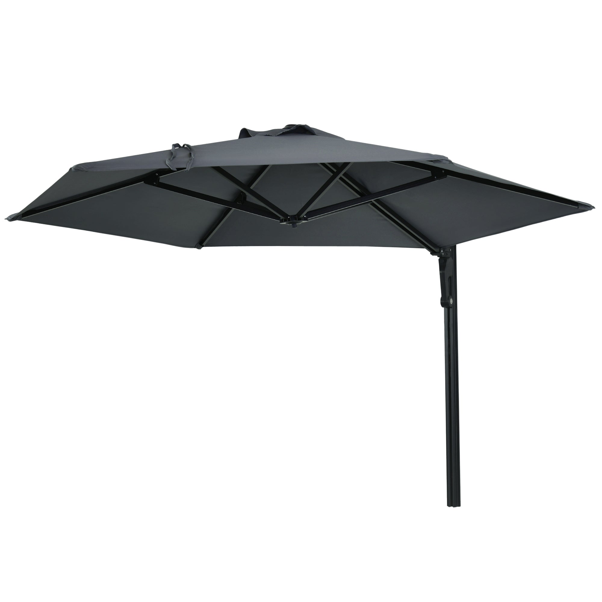 Outsunny 8FT Wall Mounted Umbrella: 180° Rotatable Canopy Outdoor Patio Sun Shade Dark Grey 