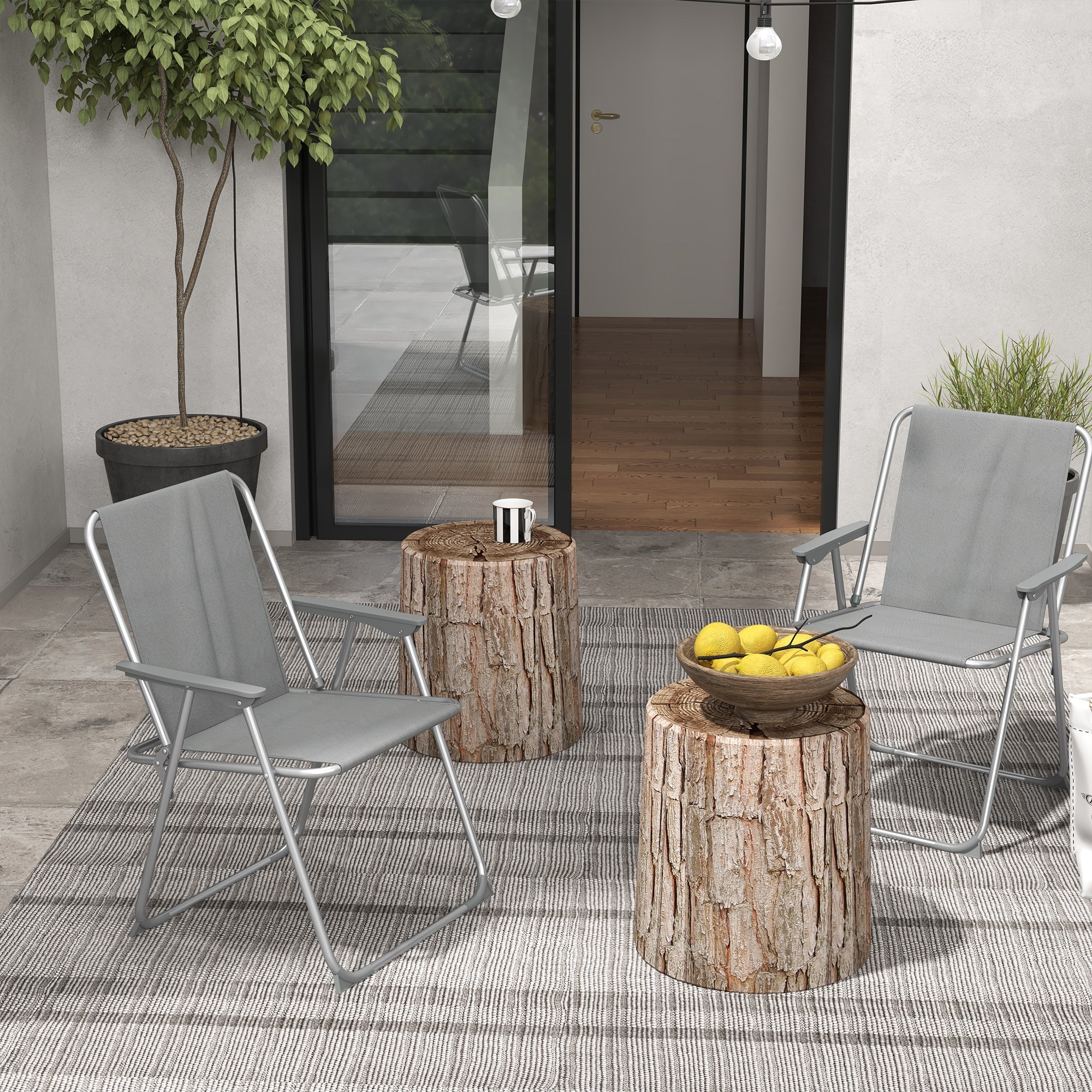 Outsunny 2 Pack Outdoor Folding Chair Set, Portable Camping Chairs with Armrest, Oxford Fabric Seat, Outdoor Chairs, Grey 