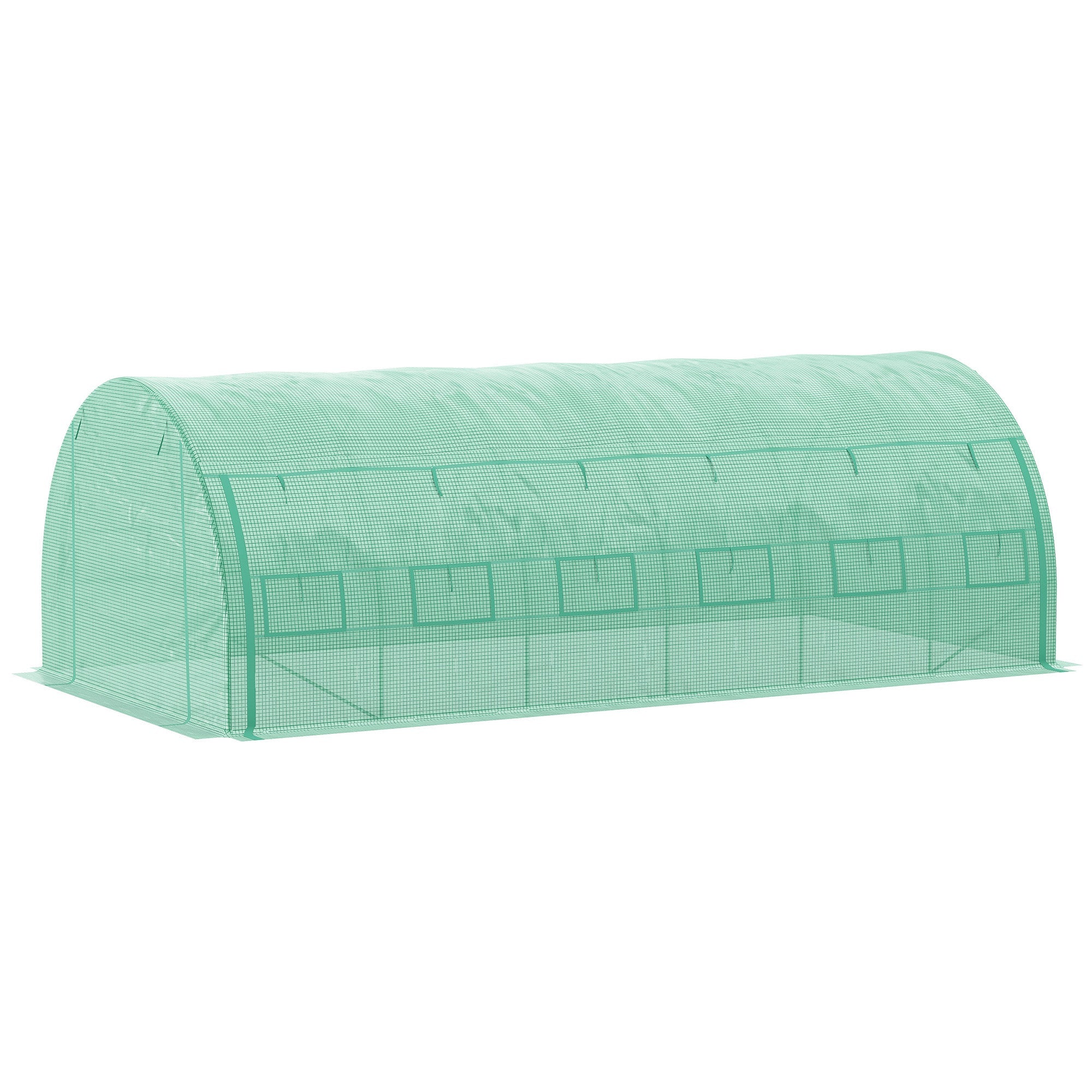 Outsunny Large Walk-in Greenhouse, 20'x10'x6.6' Tunnel Greenhouse with Zippered Door and 12 Roll-up Windows, Outdoor Green House for Garden Plant, Green 