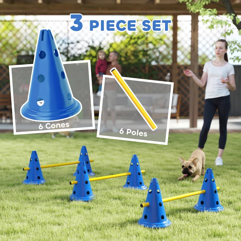 Dog Agility Hurdle Cone Set, Adjustable Obstacle Course Equipment with 6 Cones & 6 Poles, Carry Bag, Blue