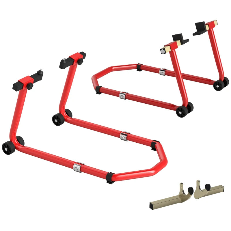 Motorcycle Stand Lift, 850 lbs Capacity Front & Rear Combo Wheel Paddock Stand Lift for Dirt Bikes, Red