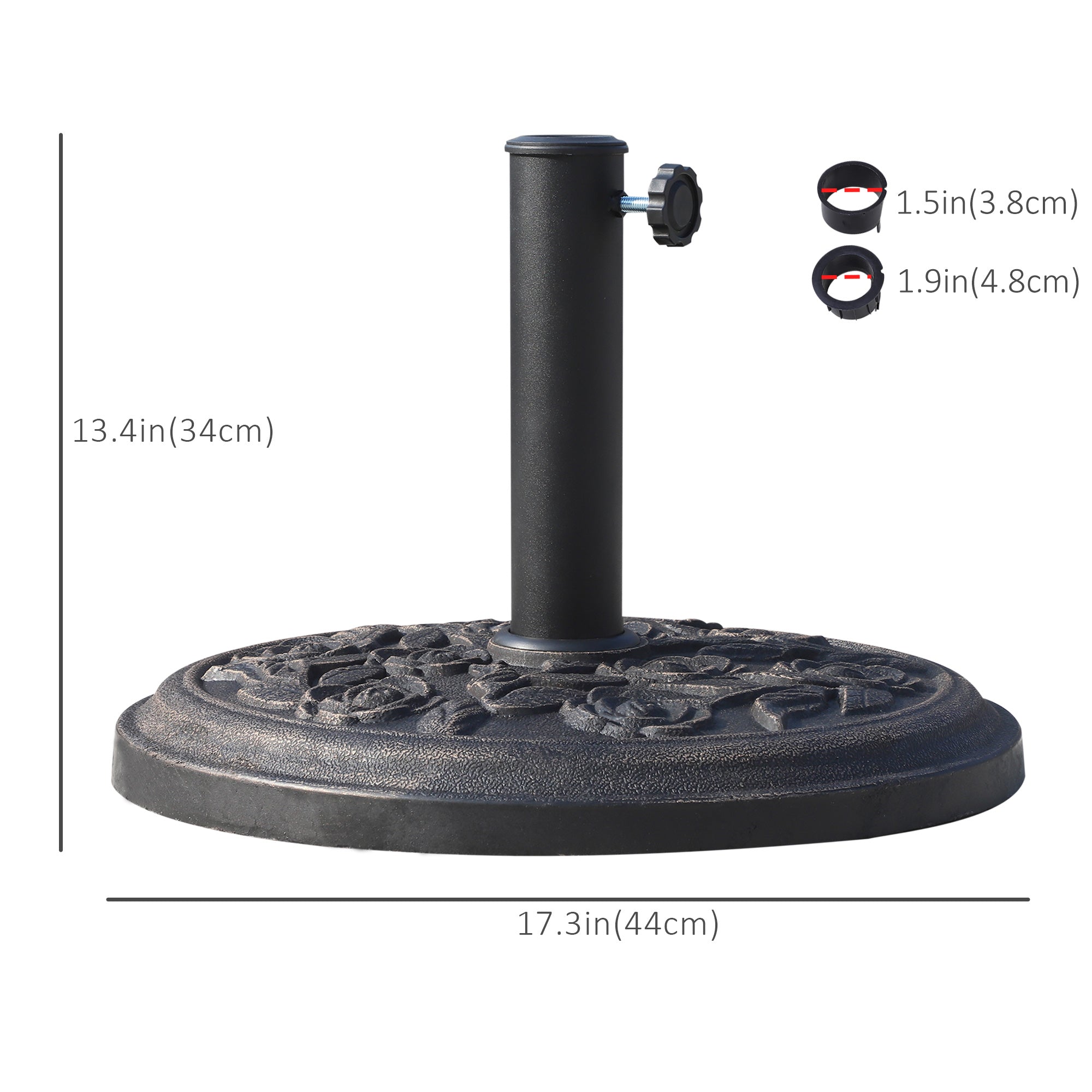 Outsunny Elegant Umbrella Base: 17" Round Resin Market Parasol Holder with Decorative Pattern for Φ1.5", Φ1.89" Pole, Bronze Finish 