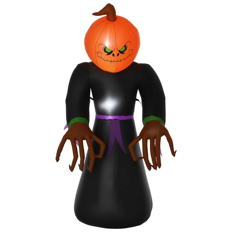 HOMCOM 9ft Inflatable Pumpkin Head Ghost – LED Blow-Up Halloween Decoration for Outdoor Lawn & Garden 