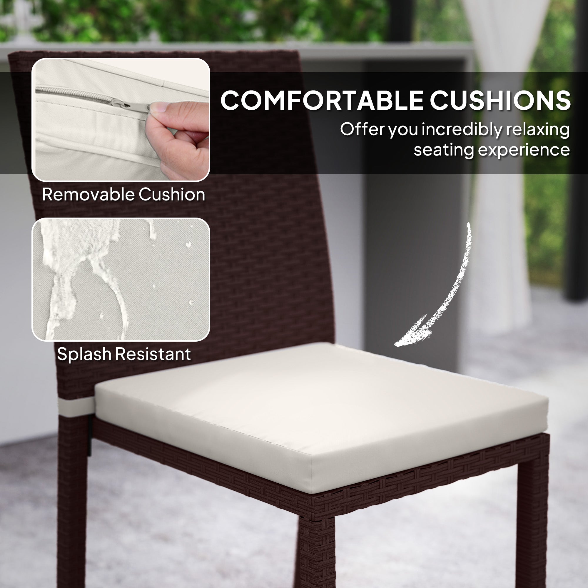 Outsunny Patio Dining Chairs Set of 4, All Weather Wicker Armless Outdoor Chairs with Steel Frame for Garden, Backyard, Beige 