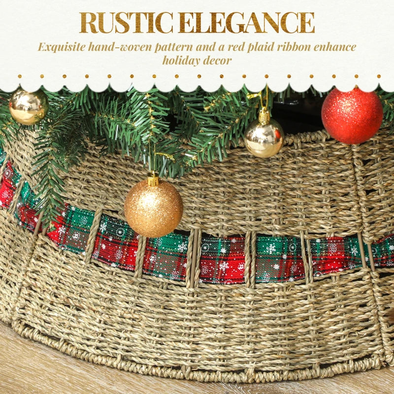 HOMCOM 28" Rustic Rattan Christmas Tree Skirt – Woven Tree Collar for Holiday Home & Party Decoration 