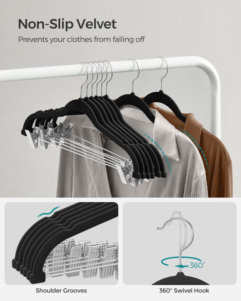 SONGMICS Velvet Pants Hangers with Adjustable Clips 